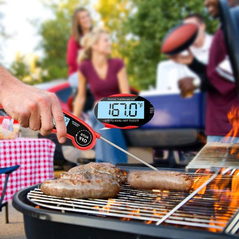 Instant Read Meat Thermometer Waterproof Thermometer with Large Backlit LCD Calibration and Backlight Functions Thermometer for BBQ. Meat. Tea. Mi...