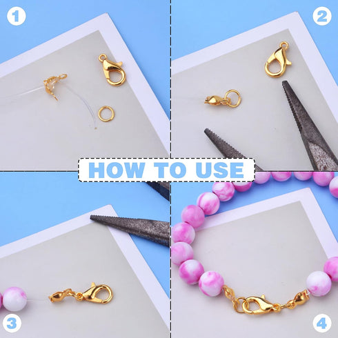 500pcs Jewelry Making Accessories Kit, 200pcs Knot Covers Clamshell Fold-Over Bead Tips 100pcs Lobster Claw Clasps and 200pcs Open Jump Rings Conn...