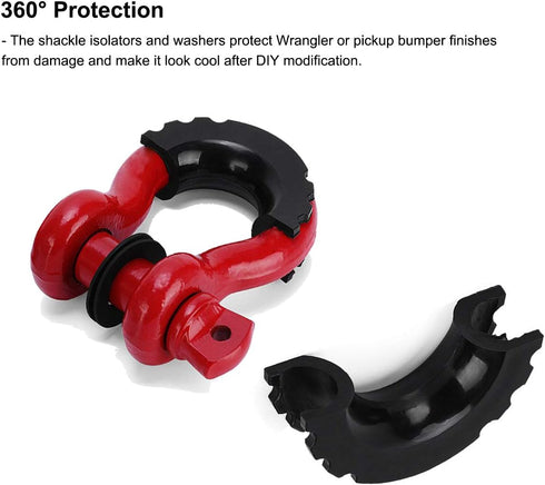 MuHize Black D-Ring Isolator Kit for 3/4" Shackles - 2 Heavy Duty Covers & 4 Washers Insulators, Anti-Rattle Design for Off-Road, Jeep, Truck Acce...