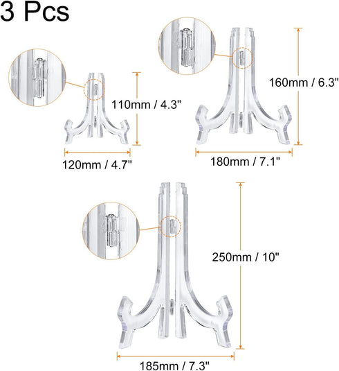 uxcell 3pcs 4.3" 6.3" 10" Easel Plate Holder, Plastic Folding Display Stand Clear for Decorative Picture Frame...