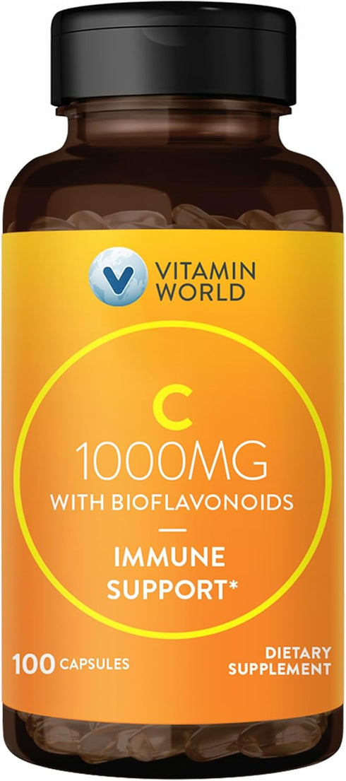 Vitamin World Vitamin C 1000 mg with Bioflavonoids, Immune Support, Antioxidant Protection, Vitamin C Supplement for Collagen Production, Bone & S...