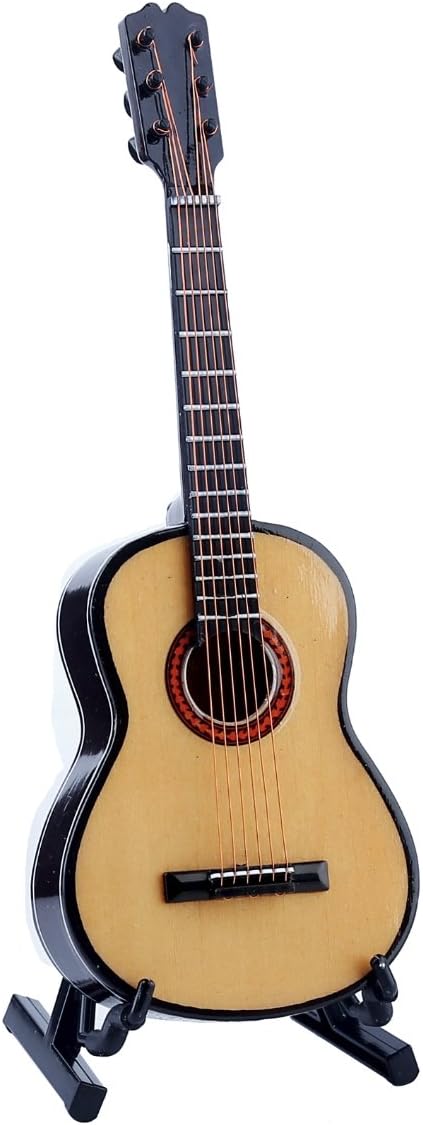 Dselvgvu Wooden Miniature Guitar with Stand and Case Mini Musical Instrument Miniature Dollhouse Model Home Decoration (6.51"x2.28"x0.89")...