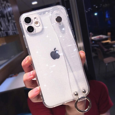Omorro for iPhone 12 Mini Bling Girly Case, Glitter Candy Color Crystal Clear Cover with Adjustable Hand Finger Strap Kickstand Soft TPU Protectiv...