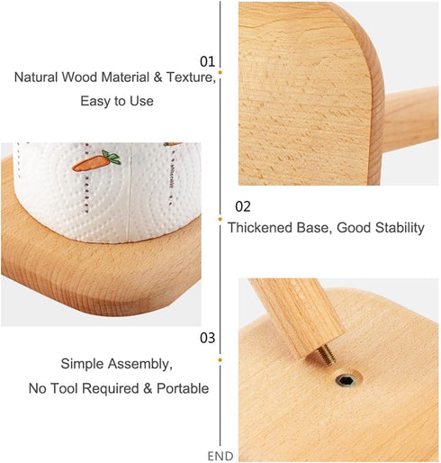 HUAJIE BienStylife Paper Towel Holder, Wooden Base Kitchen Paper Hanger Rack Bathroom Towel Roll Stand Organizer Countertop Wooden Paper Towel Hol...