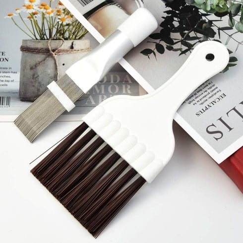 2-in-1 Air Conditioner Cleaning Tool: 2 Pieces - Condenser Fin Cleaning Brush & Stainless Steel Fin Comb - Nylon Bristles - White...