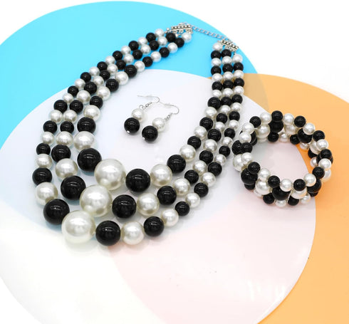 Large Big Pearl Necklace and Earring Set Multi Strand Pearl Necklace Costume Jewelry Chunky Pearls Necklaces for Women...
