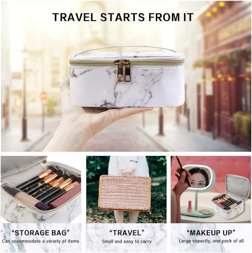 MAGEFY 3Pcs Makeup Bags Portable Travel Cosmetic Bag Waterproof Organizer Multifunction Case with Gold Zipper Marble Toiletry Bags for Women......