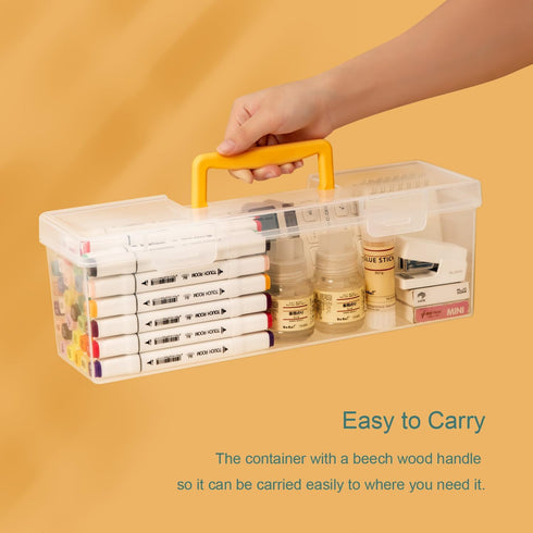 Large Plastic Portable Container with Handle, Art Craft Storage Box with Lid for Paint Brush, Tools, Crayon, Washi Tape, Trading Card, Ornaments, ...