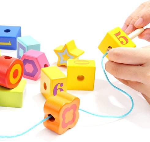 TOP BRIGHT Wooden Lacing Beads for Toddlers, Kids Fine Motor Skills Montessori Toys for 2 Year Old Girls Boys, Threading Toys for Two Year Old Gir...