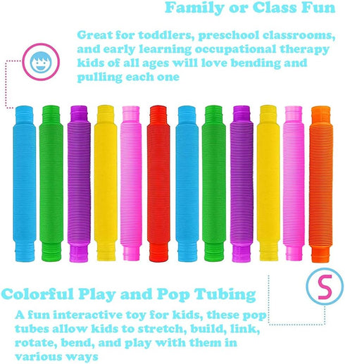 Pop Tubes, 14Pack Pop Tube Fidget Toys for Kids and Sensory Toys for Children and Adult, Fidget Tubes for Stress and Anxiety Relief, Learning Toys...