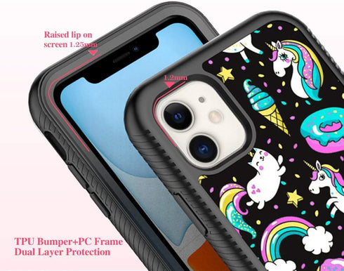 CaseTown Compatible with iPhone 11, Cute Unicorn Black Pattern Dual Layer Heavy Duty Shockproof Shockproof Defender Transparent Bumper Back Cover ...