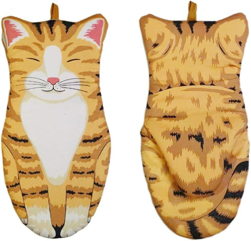 Oven Mitts Kitchen Cooking Baking Heat Resistant Cat Glove, 1 Pair Cat...