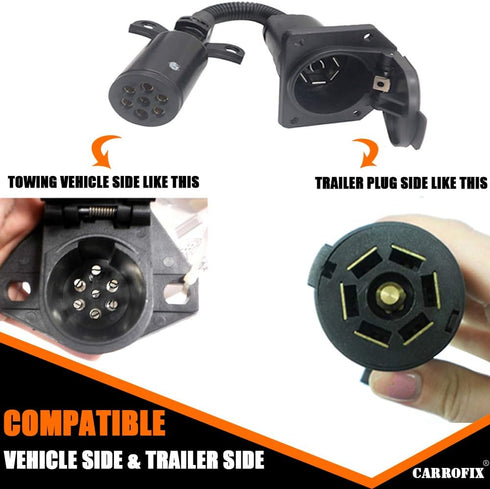 7 Pin Round to 7 Way RV Blade Trailer Adapter Wiring Connector...