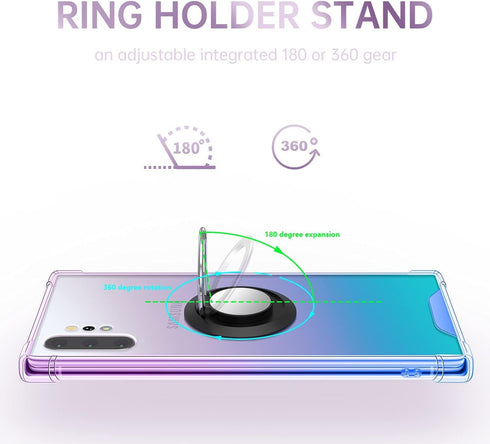Ring Holder Series Designed for Samsung Galaxy Note 10 Plus Case, Clear Protective Cover Support Magnetic Car Phone Mount. (Blue Purple)...