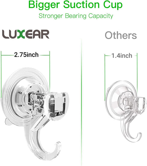 LUXEAR Suction Cup Hooks - 6 Pack Suction Hooks Reusable Powerful Waterproof - Clear Removable Suction Hanger for Shower,Tile,Bathroom,Window,Towe...