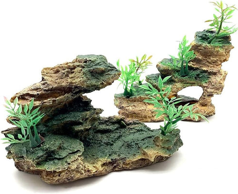Aquarium Ornament Rock Cave Landscape Artificial Mountain View Stone with Moss Tree Fish Tank Decoration (#Hill A)...