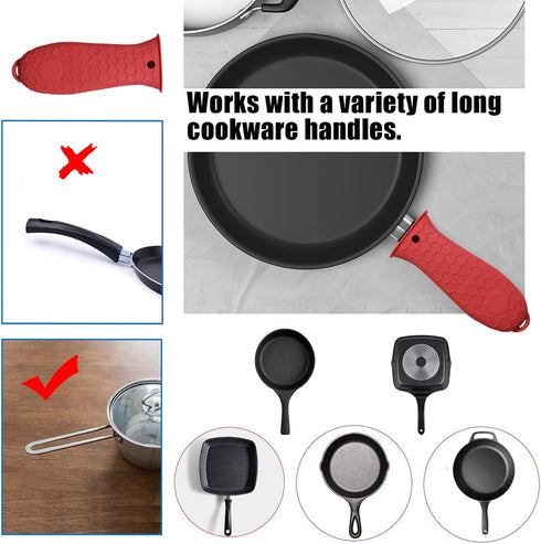 3 Pack Silicone Hot Handle Holder, Assist Pan Handle Sleeve Pot Holders Cast Iron Skillets Handles Grip Covers NonSlip Heat Resistant for Pots Ena...