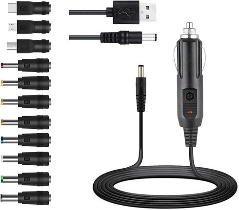 GutReise Universal 12V Car Charger(Max 10A) + 5V DC Power Cable,with 11 Connectors for DVD Player,Dash Camera,GPS,Bluetooth Speakers,Shaver Fans.....