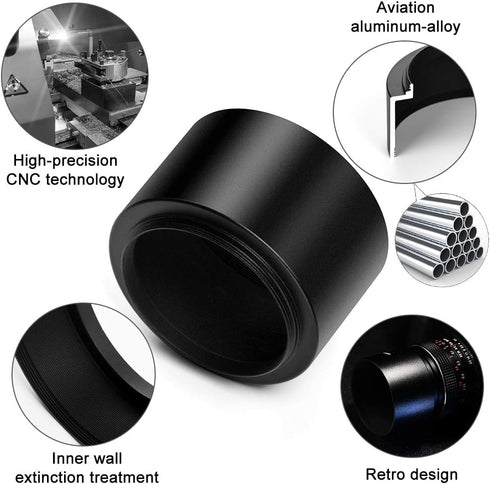 72mm Tele Metal Screw-in Lens Hood Sunshade with Centre Pinch Lens Cap for Canon Nikon Sony Pentax Olympus Fuji Sumsung Leica Camera + Cleaning Cl...