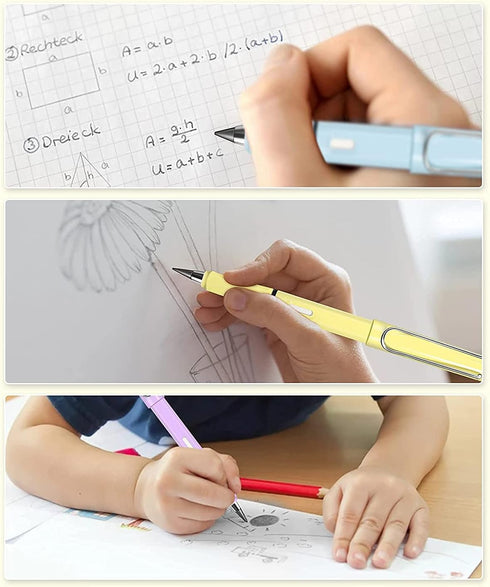 6Pcs Everlasting Pencil, Inkless Pencil Eternal with Replacement Nibs, Pen Unlimited Writing Reusable Erasable for Student Artist Drawing, Kids Gi...
