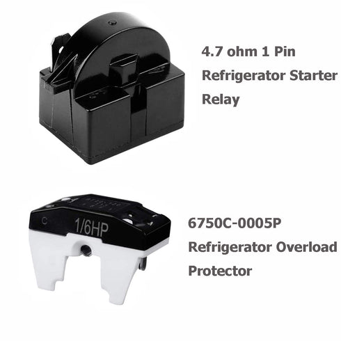 Refrigerator Compressor Relay and Overload Kit 5 Sets,Refrigerator Starters QP2-4R7 4.7 Ohm 1 Pin Refrigerator PTC Starter Relays and 6750C-0005P Freezer Overload Protectors