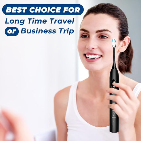 Electric Toothbrush for Adults, Rechargeable Electric Toothbrush with 6 Replacement Brush Heads, 5 Modes with 2 Minutes Smart Timer Reminder (Blac...