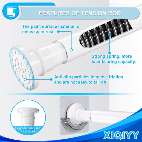 Spring Tension Rod 28 to 48 inches,Adjustable Heavy Duty Curtain Rod-Shower Curtain Rods for Bathroom,Windows,Door,White...