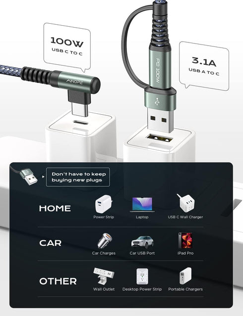 AINOPE 100W USB C to USB C Cable 3.3ft Type C to Type C Cable, USBC to USBC Fast Charging Cable Right Angle Compatible with MacBook Air/Pro, iPad ...