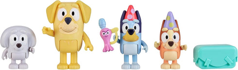 Bluey Figure 4-Pack, Pass The Parcel 2.5-3 inch, Bingo, Lucky's Dad and Lila Character Figures with Accessories...
