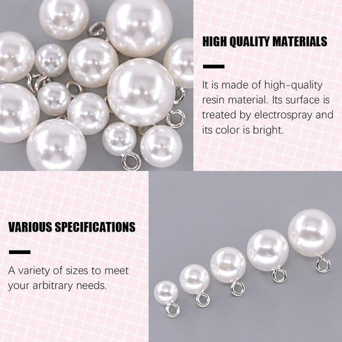 Swpeet 90Pcs 8mm 10mm 12mm 14mm 16mm White Pearl Bead Cap Half Ball Dome Metal Circle Hook Buttons Assortment Kit for Crafting Sewing Scarpbooking...