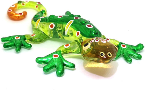 ZOOCRAFT Glass Gecko Figurine Green Miniature Hand Blown Lampwork Animal Statue D?cor...