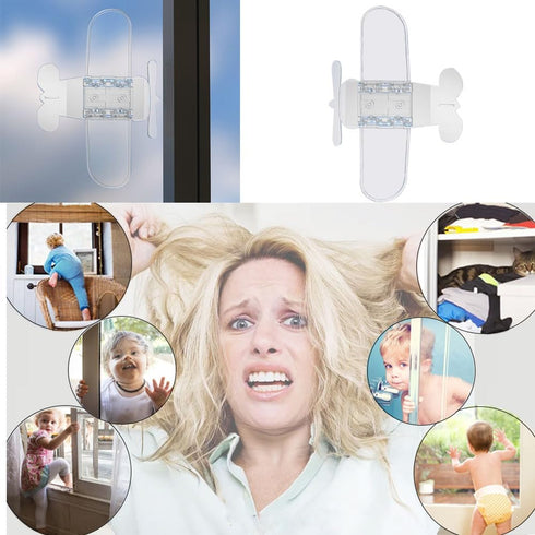 4 Pack Lock Window Safety Baby Door Sliding Cabinetproof Glass Child Proofing Stopperslide Locke Latches Childproof Supplies (Airplane)...