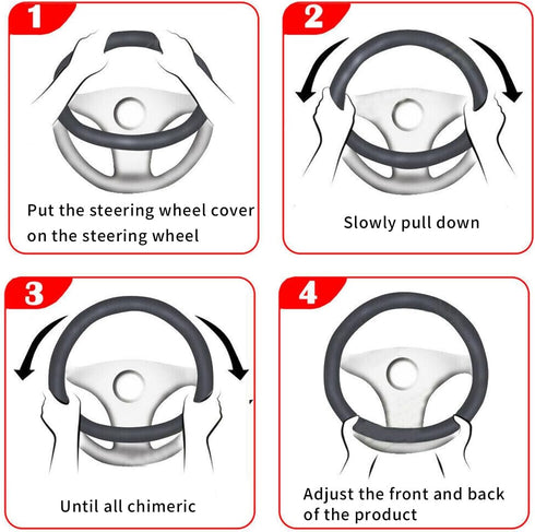 Car Steering Wheel Cover, Universal 15 inch Microfiber PU Leather Steering Wheel Protector, Elastic Breathable Anti-Slip Steering Accessories, Car...