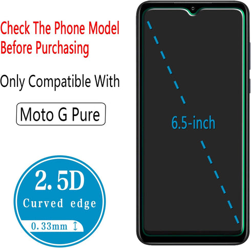 HPTech (2 Pack) Designed for Motorola Moto G Pure Tempered Glass Screen Protector, Easy to Install, Anti Scratch, Bubble Free...