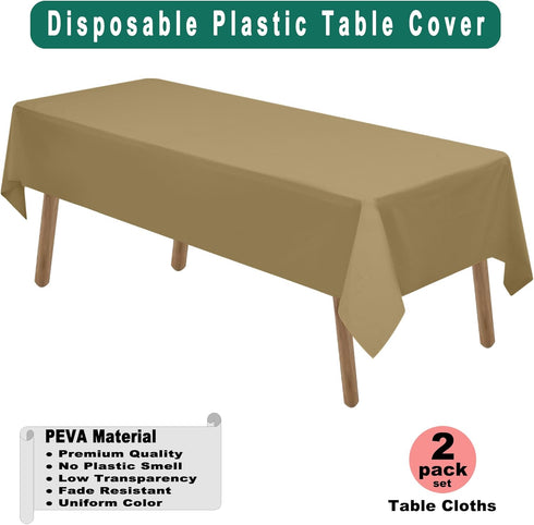 PARTY ULYJA Gold Plastic Tablecloths 2 Pack Solid Disposable Table Covers 54 x 108 Inch Golden PEVA Table Cloths for BBQ Picnic Birthday Wedding B...