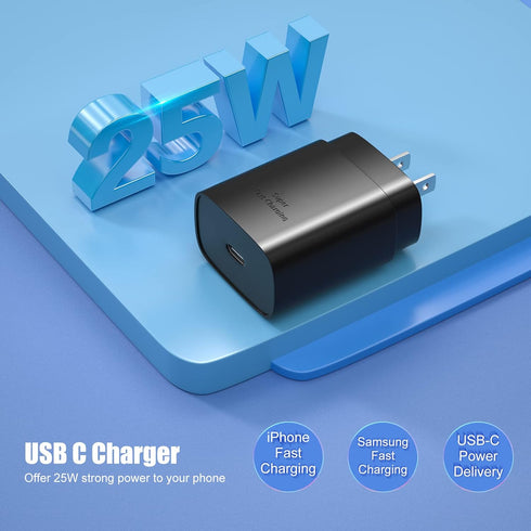 USB C Wall Charger, Excgood 25W Super Fast Charging Wall Charger Compatible for Galaxy S23 S24 Ultra S22 S21 FE S20 A53 A23 A54 Z Flip4 Fold4 3, N...