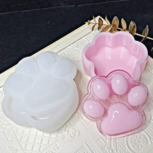 FineInno 3 Packs Cat Paw Resin Mold Jewelry Storage Box Silicone Molds Crystal Epoxy Mold Cute Casting Mold Earring Rings Organizer Case Container...