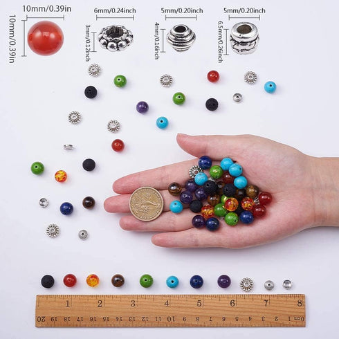 SUNNYCLUE 100pcs+ 10mm Natural 7 Chakra Lava Stone Beads Round Loose Beads Kit Spacer Beads with Crystal Strings for Essential Oil Jewelry Making...