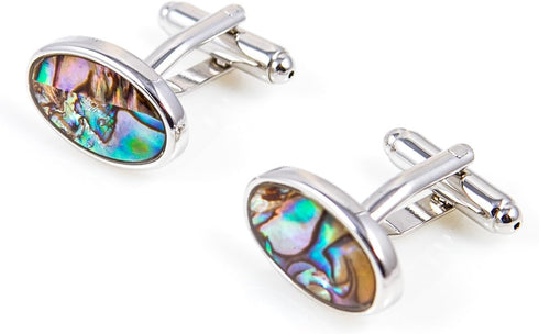 Abalone Oval Pair Cufflinks in a Presentation Gift Box & Polishing Cloth...