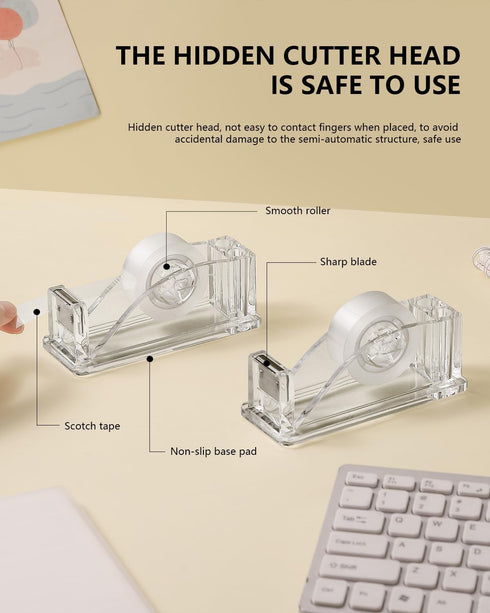 2-Piece Acrylic Tape Dispenser Desk - Durable, Stylish, and Versatile for Home, Office, or School - Fits Standard Tape Rolls - Desktop Convenience...