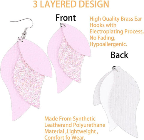 SUNNYCLUE 44Pcs DIY 6 Pairs Faux Leather Charms Three Layer Teardrop Dangle Leaves Charms Earring Making Kit Thanksgiving Teardrop Glitter Leaf La...