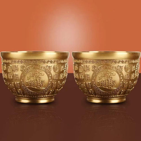 Feng Shui Treasure Bowl: Chinese Fortune Money Bowl Brass Cornucopia Bowl Feng Shui Treasure Basin Wealth Bowl Golden Offering Bowl Table Centerpi...