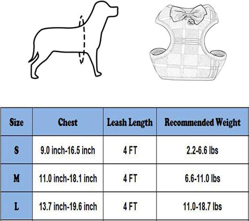 Dog Harness and Leash Set, Soft Mesh No Pull Dog Cat Harness Vest with Bowtie Bell for Small Dogs Puppy and Cats Outdoor Training and Running Clas...