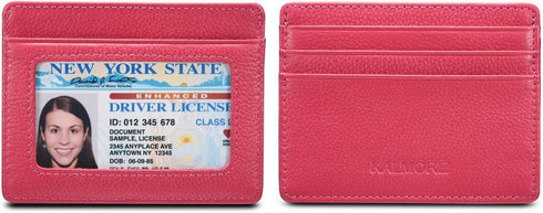 Unisex-Adult's Petite Credit Card Holder Leather Slim Minimalist Wallet, Rose with Id Window, Classic...