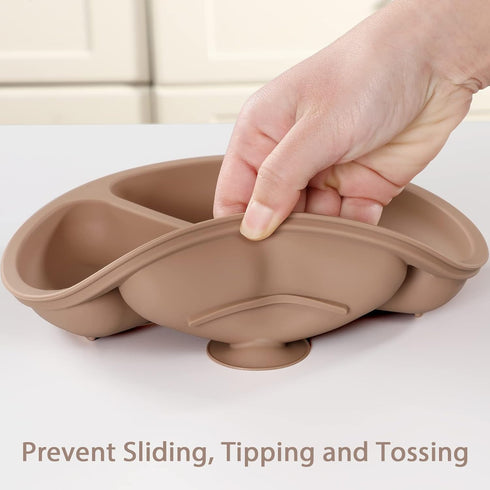 VITEVER Suction Plate with Lid for Toddler, Baby & Kid, 100% Food-Grade Silicone, Divided Design, Microwave & Dishwasher Safe - Natural...