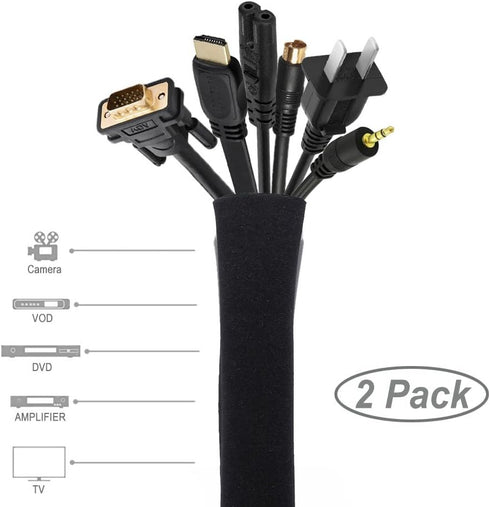 Cable Management Sleeve, JOTO Cord Management System for TV/Computer/Home Entertainment, 40 inch Flexible Cable Sleeve Wrap Cover Organizer, 2 Pie...