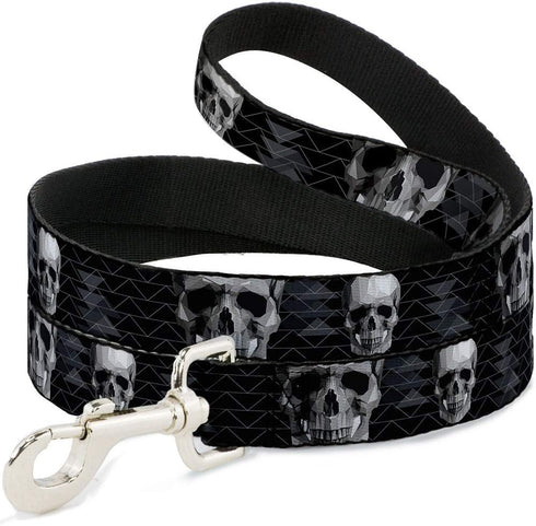 Buckle-Down Dog Leash Geometric 3 D Skull Face Chevron Black Grays White 6 Feet Long 1.5 Inch Wide...