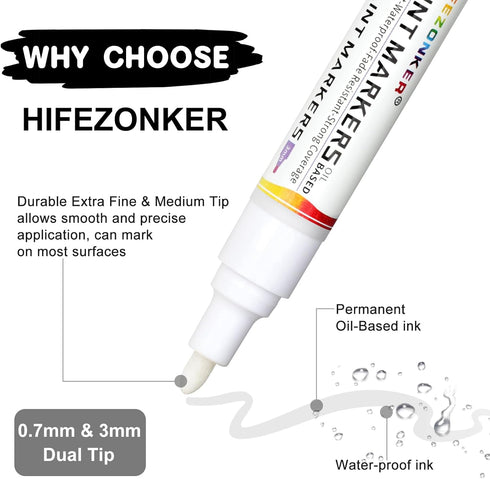 White Paint Pen White Paint Marker - 2 Pack Dual Tip Oil Based White Permanent Markers,Extra Fine Tip & Medium Fine Tip(0.7mm & 3mm),Quick Drying,...