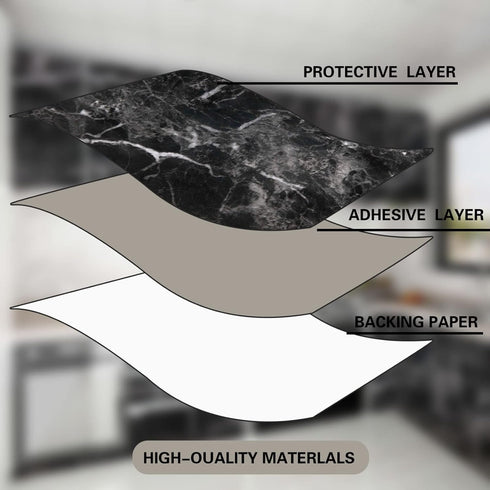 Black Marble Paper Granite Wallpaper 17.7" X 196" Peel and Stick Countertop Paper Self Adhesive Thickening for Kitchen Bathroom and Furniture...