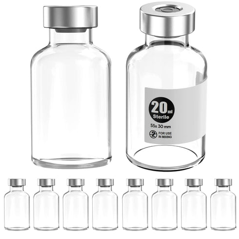Sterile Empty Vials Silver Aluminum Cap with Butyl Rubber Stopper,Sterile Package 10pcs (20ml)...